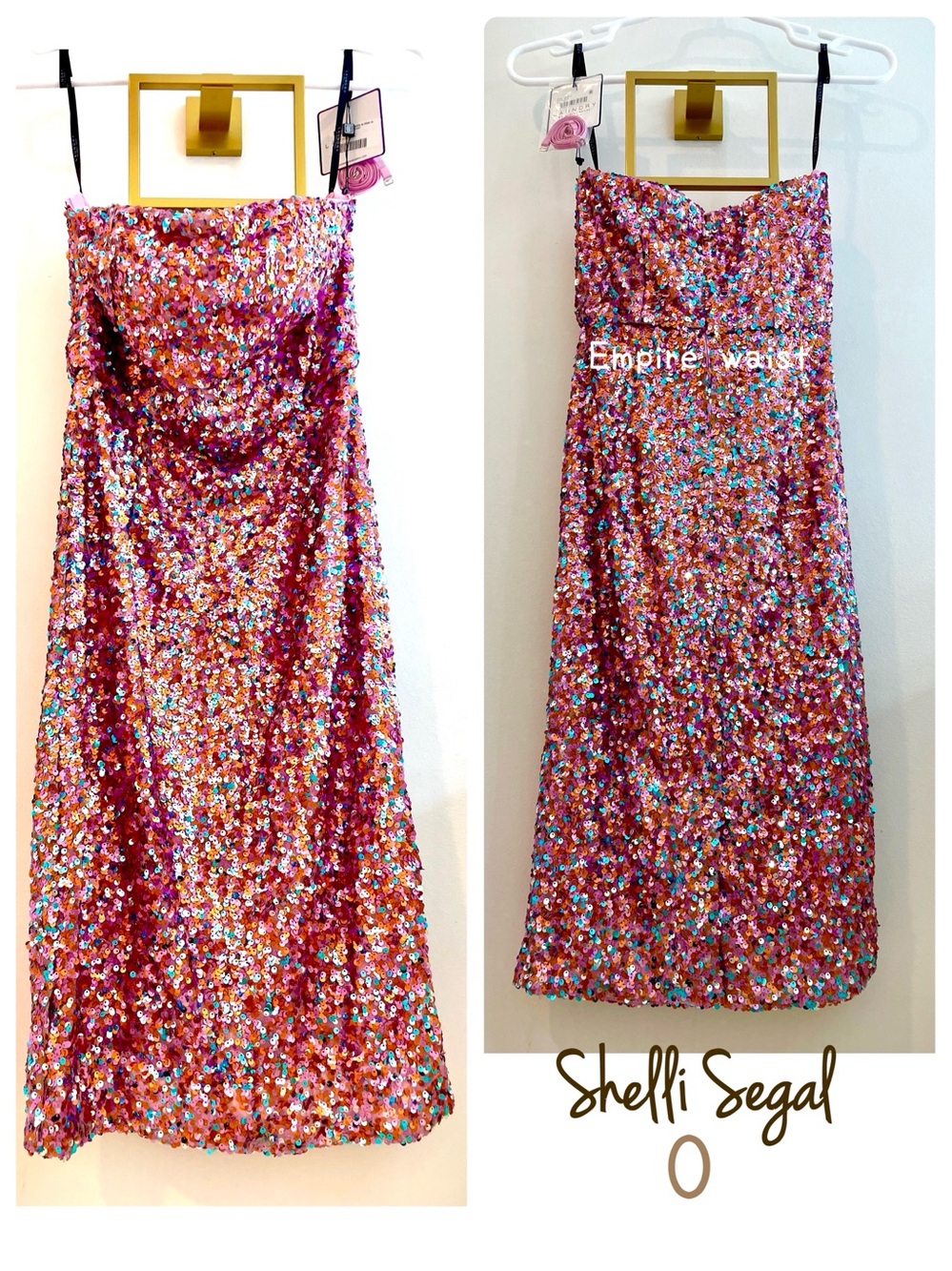NWT Laundry Shelli Segal knee length sequined pink multi sequin party midi 0